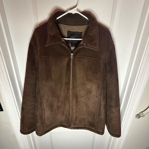 Covington Mens Brown Faux Suede Sherpa Lined Full Zip Jacket Coat Size Large